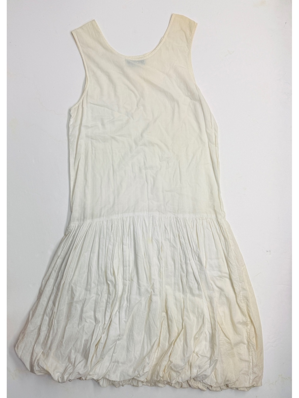 Vintage 80s Depeche Mode Cream Sleeveless Cotton Dropwaist Dress Bubble Hem